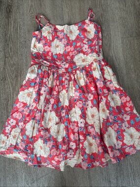 aerie Coral Floral Sundress with Cream Flowers